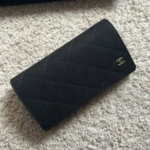 CHANEL Black Quilted Velvet Clutch with Gold CC Emblem